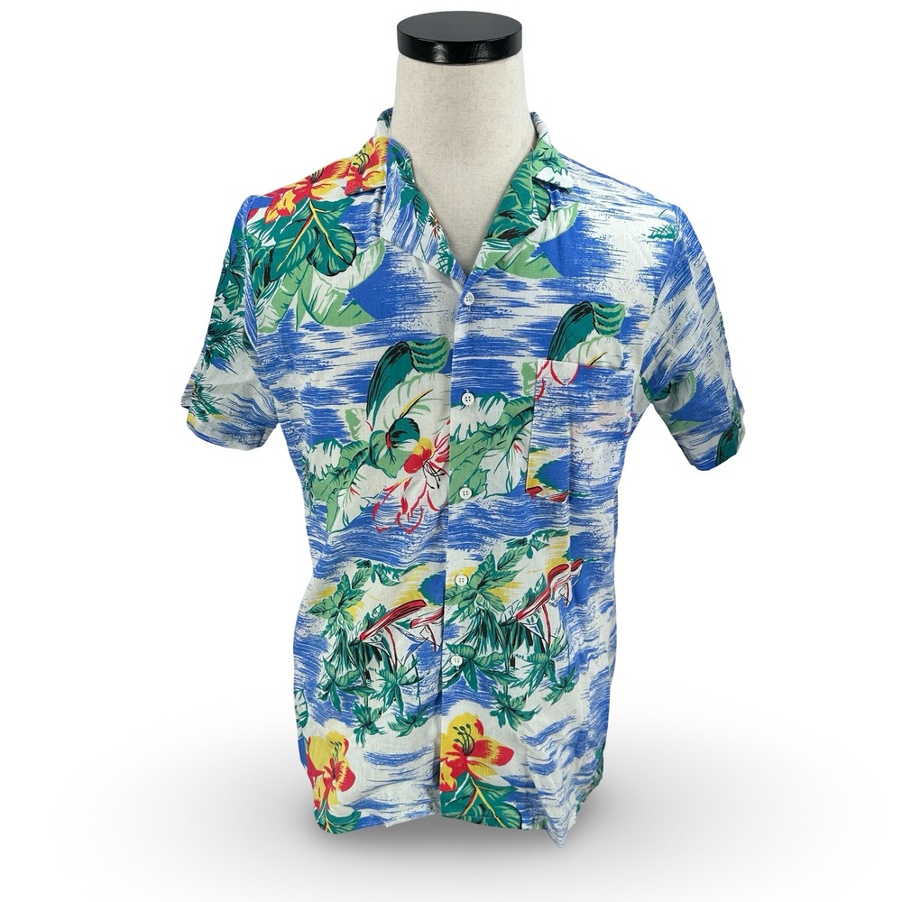 Islander Vintage Hawaiian Shirt Mens Medium Blue Hula Dancer Tropical USA 90s